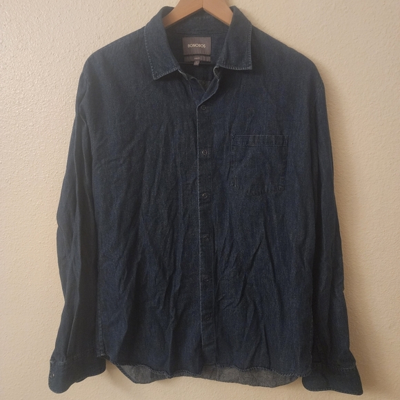 Bonobos Slim Fit 100% Cotton Navy Casual Snap Button-down Shirt Womens Large - Picture 1 of 9